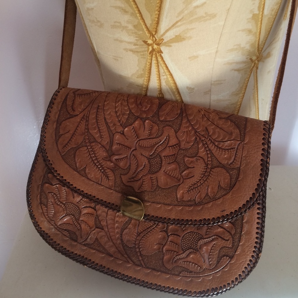 Vintage hand tooled leather bag